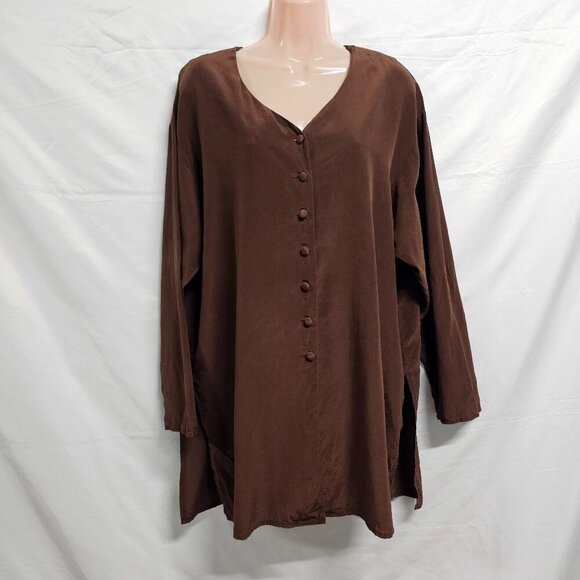 Diane Von Furstenberg Button Up Brown Satin Silk Top Blouse Shirt Women Size L - Picture 1 of 13